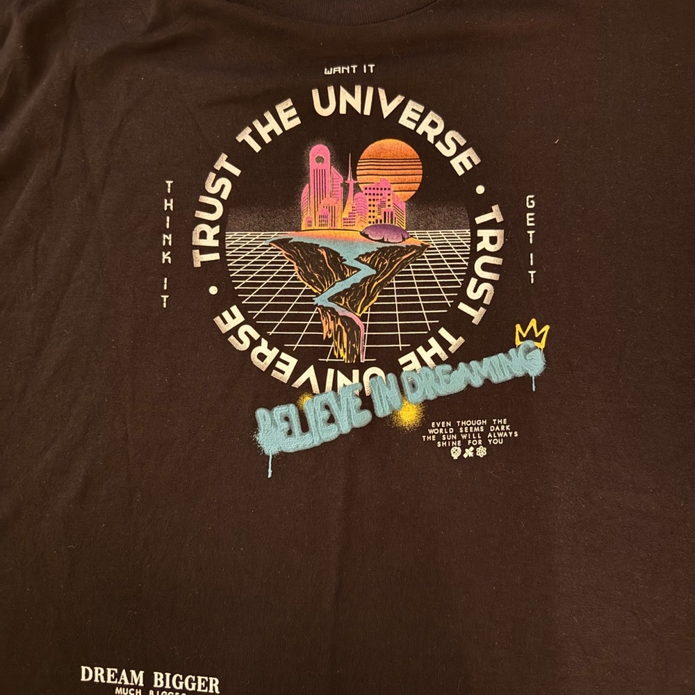 Trust The Universe Graphic Tee - Black with Neon Pink & Blue
